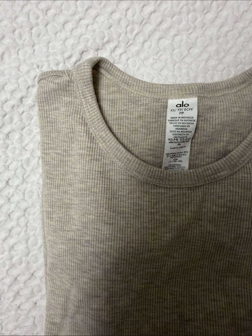 ALO! NEVER WORN!  Ribbed Long-Sleeve Crewneck Top - Oatmeal / Taupe